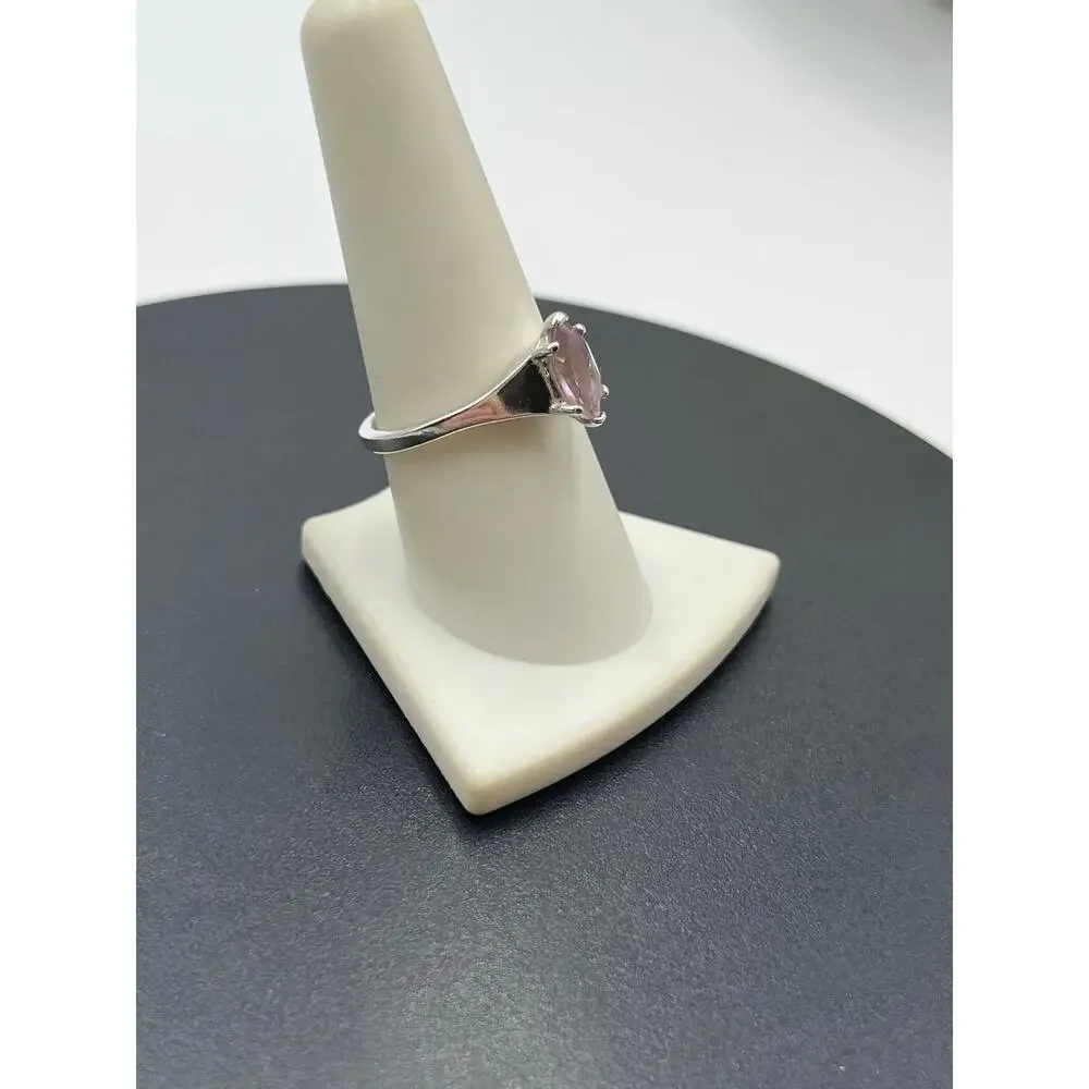 925 Sterling‎ Silver Marquise Prong Amethyst February Estate Signed Ring 8.75